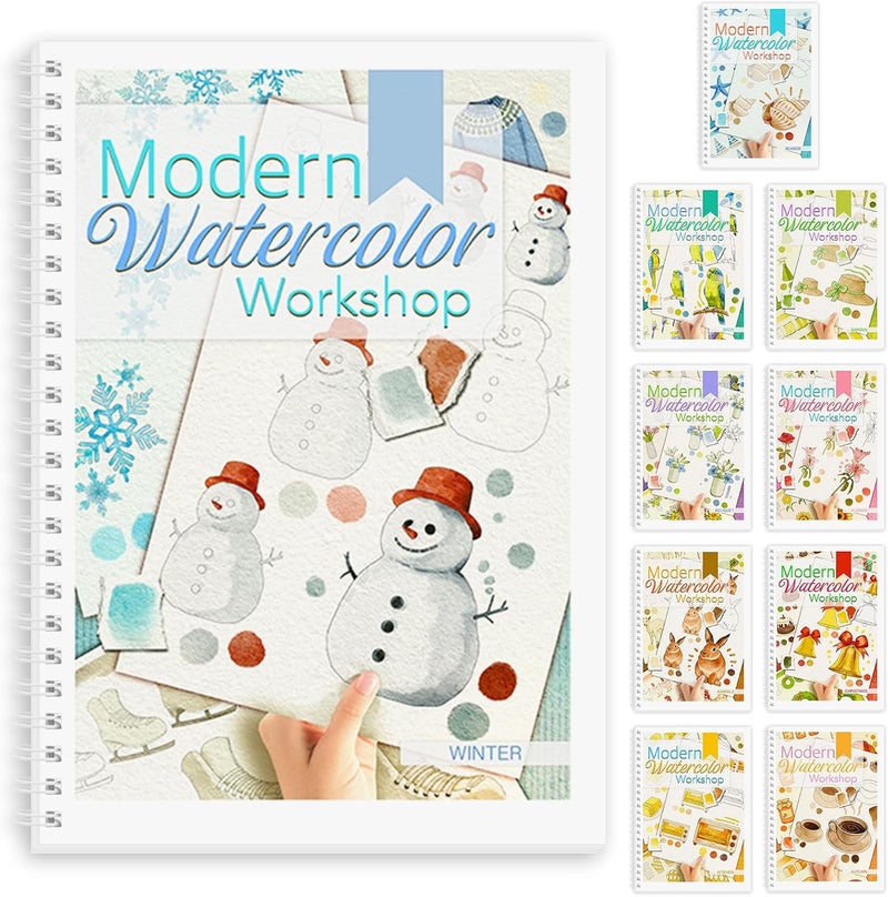 ADEVIAN Watercolor Workbook, Watercolor Workbook Paint Book Beginner Friendly, 12 Different Patterns Stress-Relieving Art Crafts for Creative Exploration Gift for Women Adults Teens (Winter, 1) - Image 1